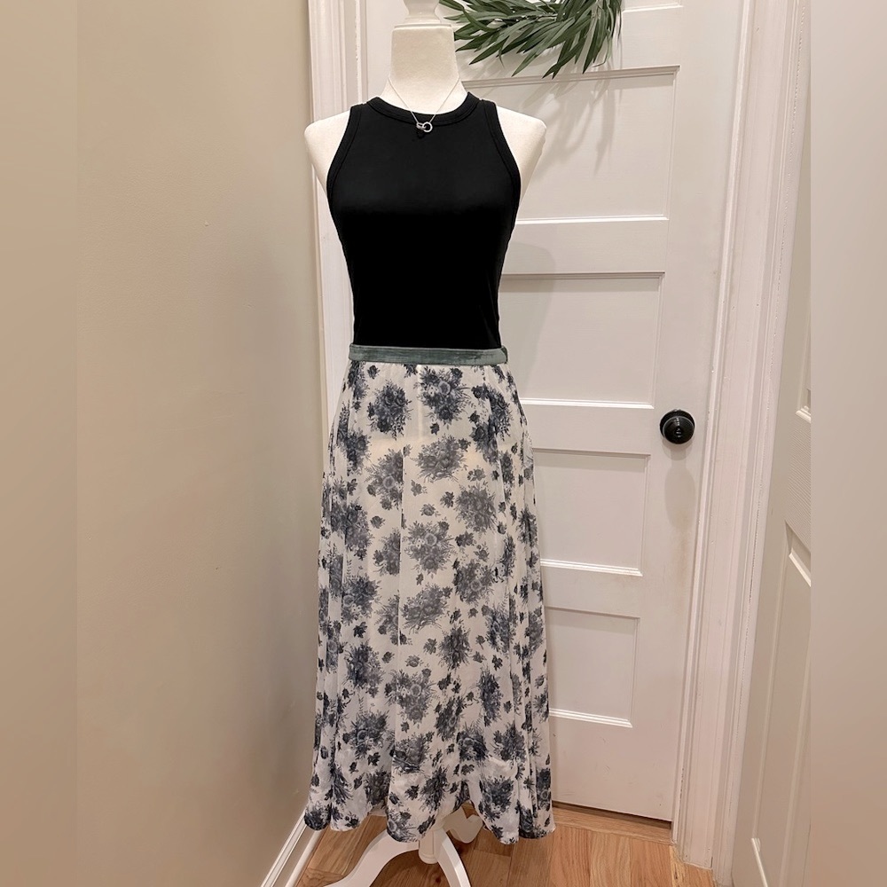 LoveShackFancy Asymmetrical Sheer Skirt Maxi Length Floral Print